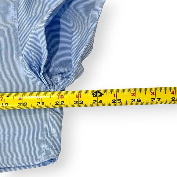 Zara Striped Poplin Cropped Shirt Short Sleeve Womens Size S Blue White Pockets - Picture 6 of 7